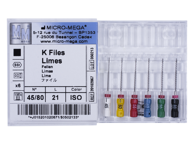 K-files, Assortiment 45\80, L 21(6 шт.\уп.) - инструменты эндодонтические